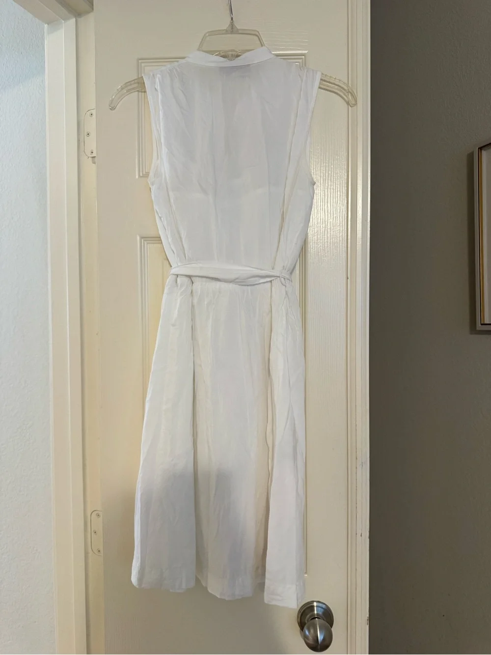 LOFT White Sleeveless Button-Front Dress with Tie Waist